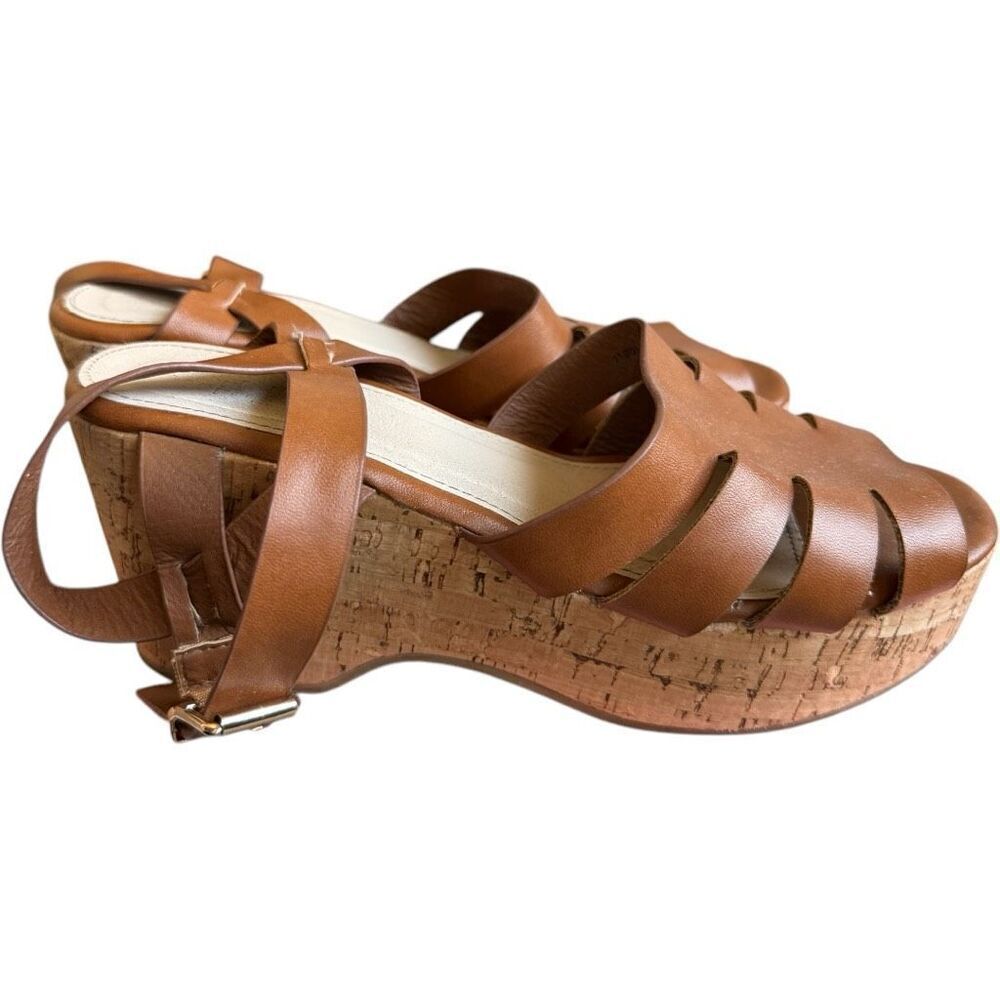 Womens Charlotte Russe Platform Strappy Black Wedge Cork Ankle Strap Sandals - 9